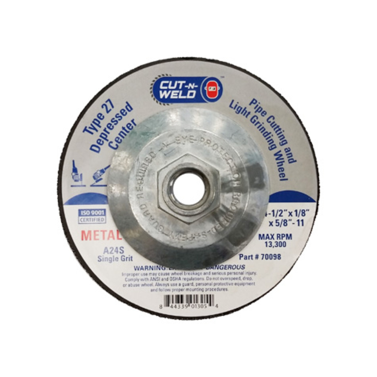 Cut N Weld Type 27 Depressed Center Pipe Cutting Grinding Wheel 4.5" x 1/8"