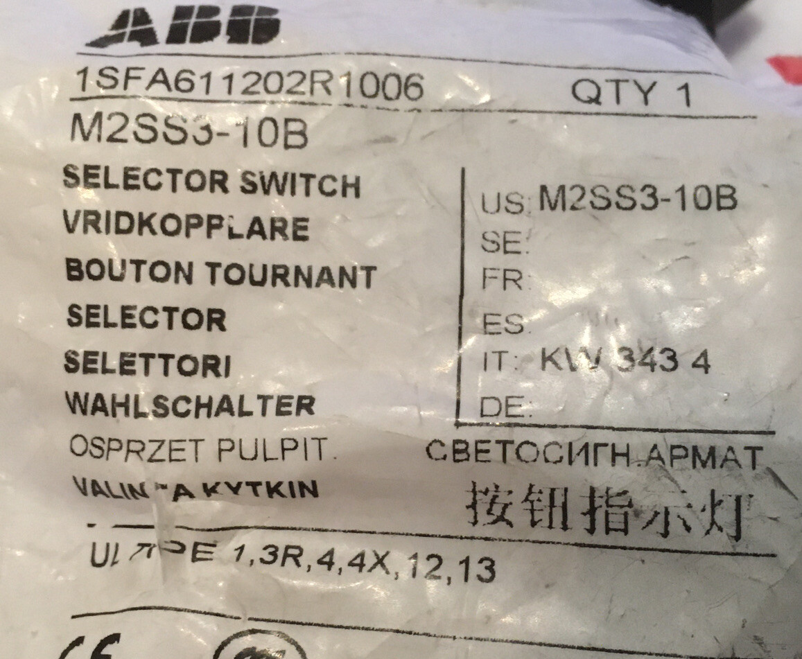 M2SS3-10B ABB NEW Selector Switch 2 POS, Knob, Black, Momentarily