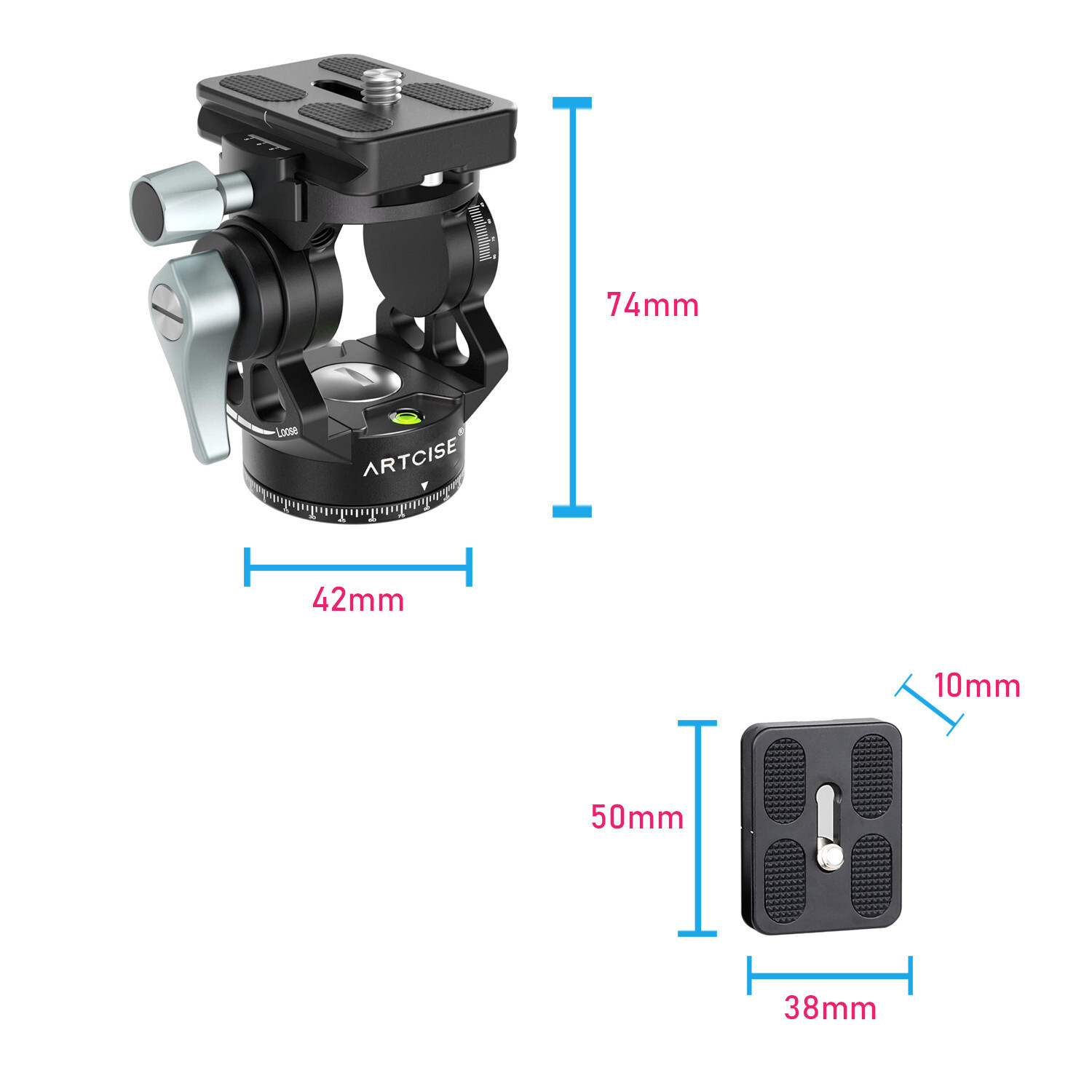 Fluid Video Head Compact Tripod Head Pan Tilt Head W/ Acra Quick Release Plate
