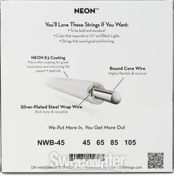 DR Strings NEON Electric Bass Guitar Strings - .045-.105 Medium, White