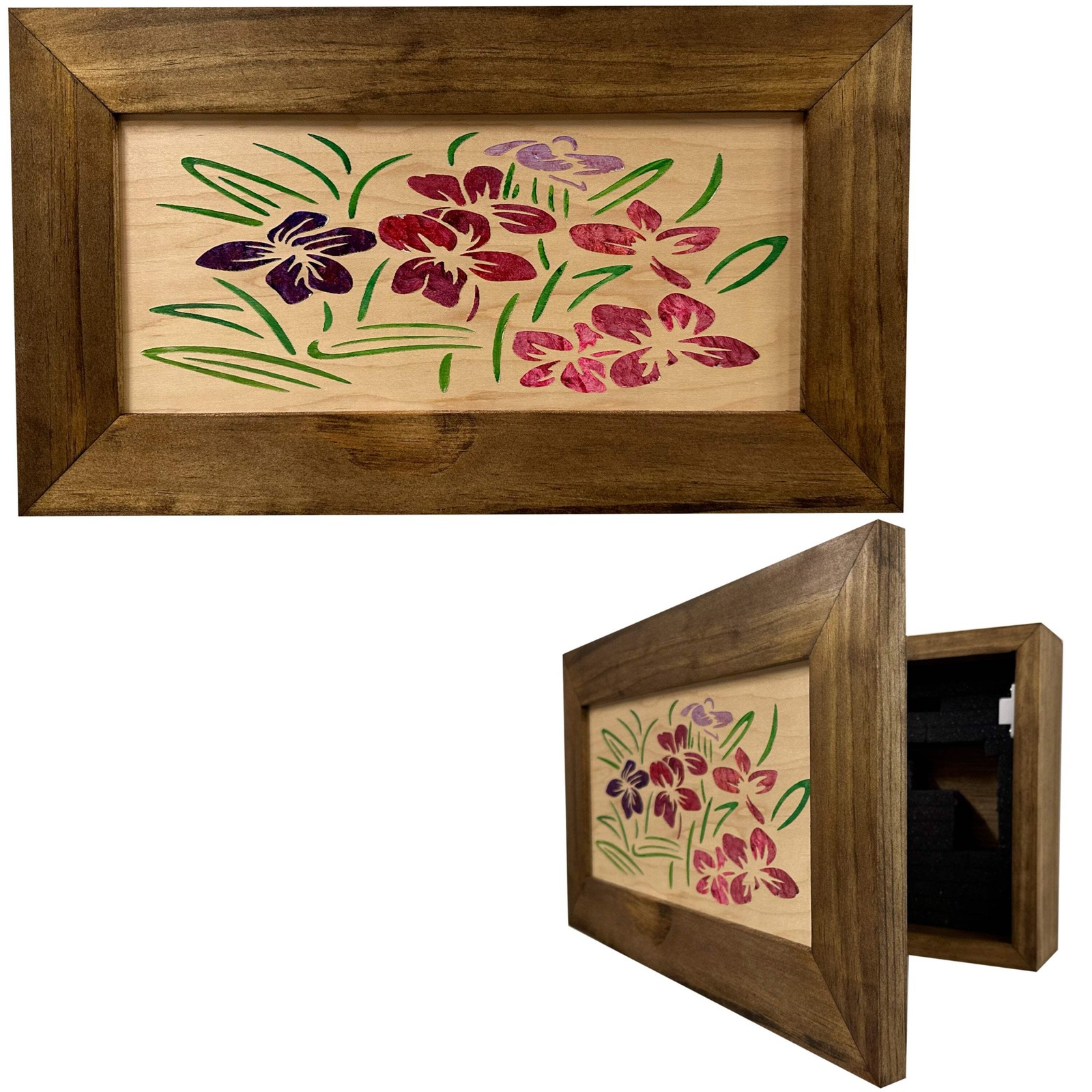 Hidden Gun Safe Just Flowers Wall Decor - Wood Gun Cabinet by Bellewood Designs