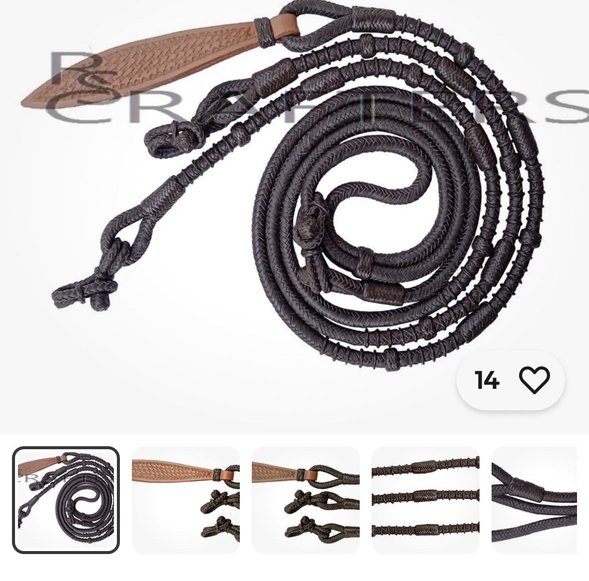 Brown Ranch Rope Knots Raw Hide Leather Horse Tack Show Romal Romel Reins 319