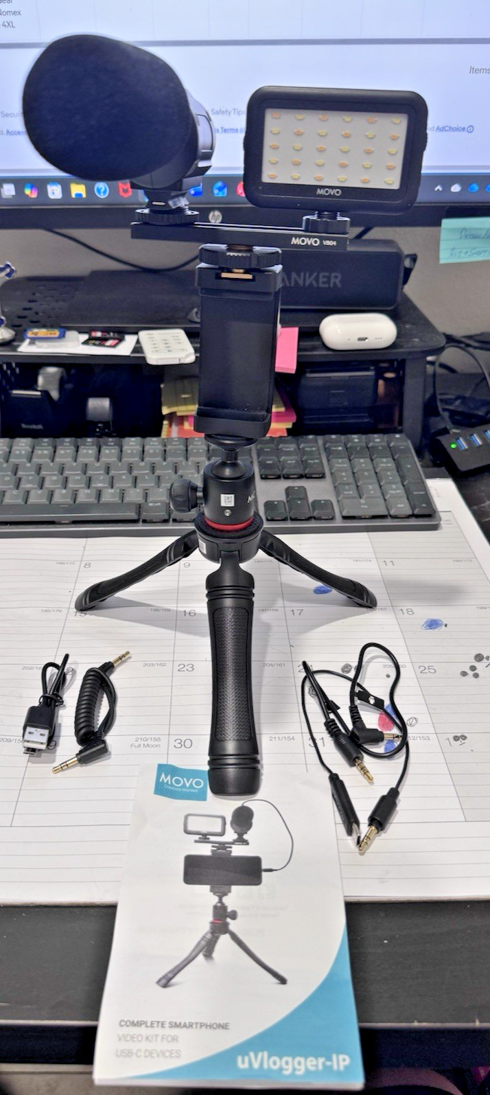 Movo uVlogger‑IP Complete Smartphone Video Kit – Mic, LED Light, Tripod