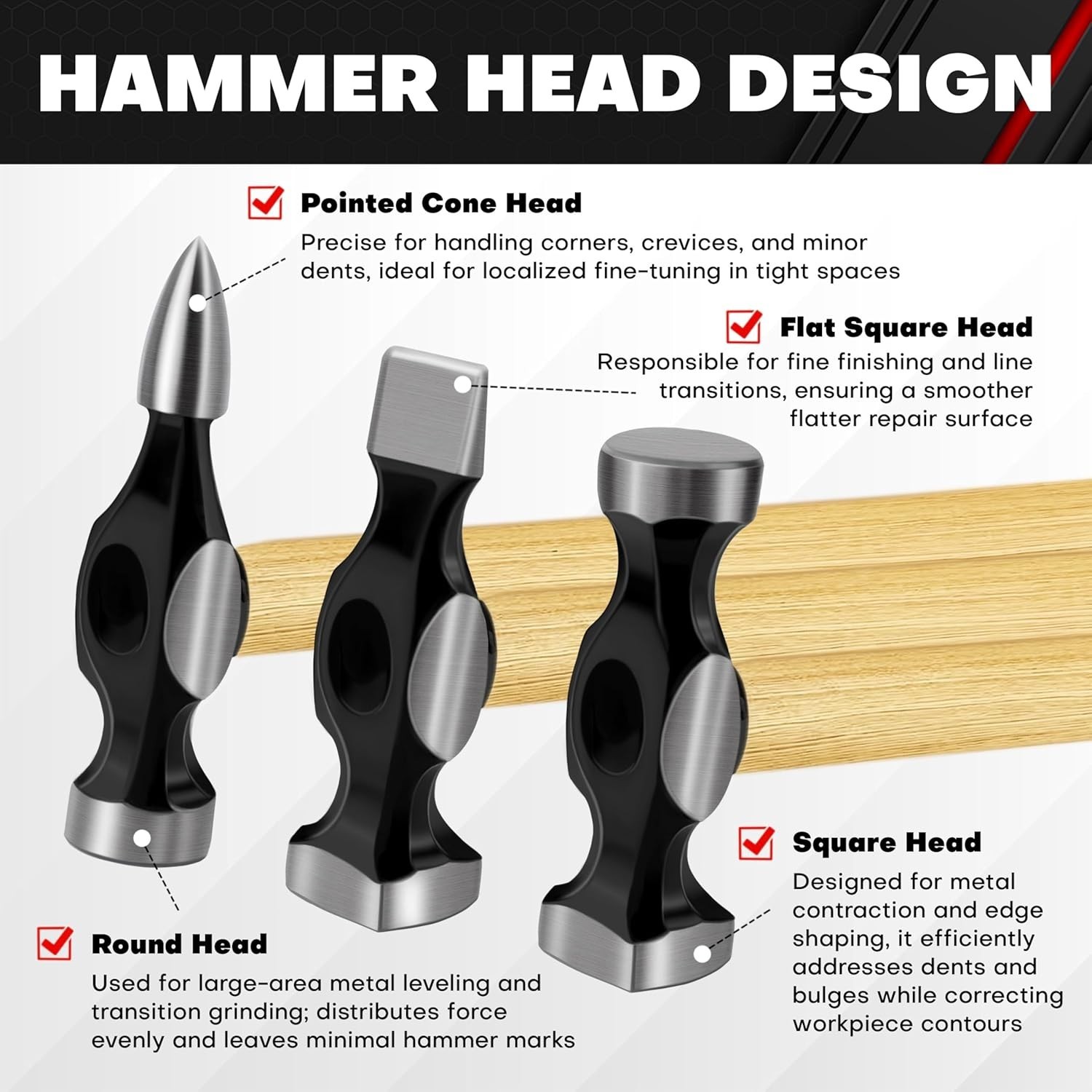 7 Pack Auto Car Body Work Hammer Fender Hand Tool Dent Crowbar Repair Set Kit