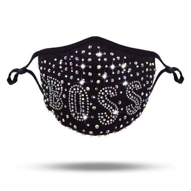 New Black Boss Rhinestone Mask
