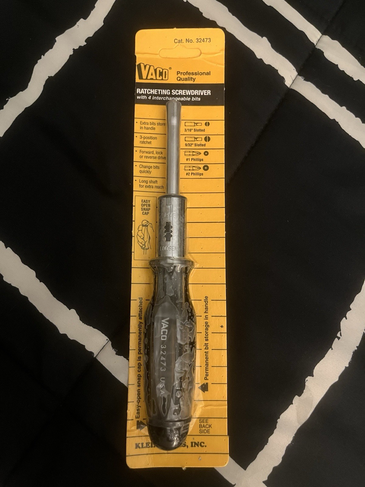 Vaco Klein Tools 32473 Reversible Ratcheting Screwdriver w/ 4 Bits VIntage 1994