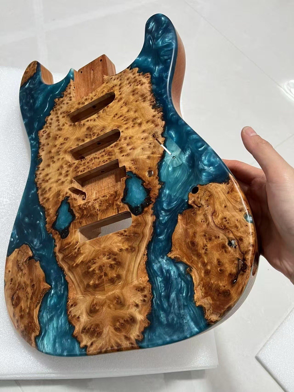AAAAA Electric Guitar Body, Burl Wood & Resin Top, Mahogany Back, High Gloss