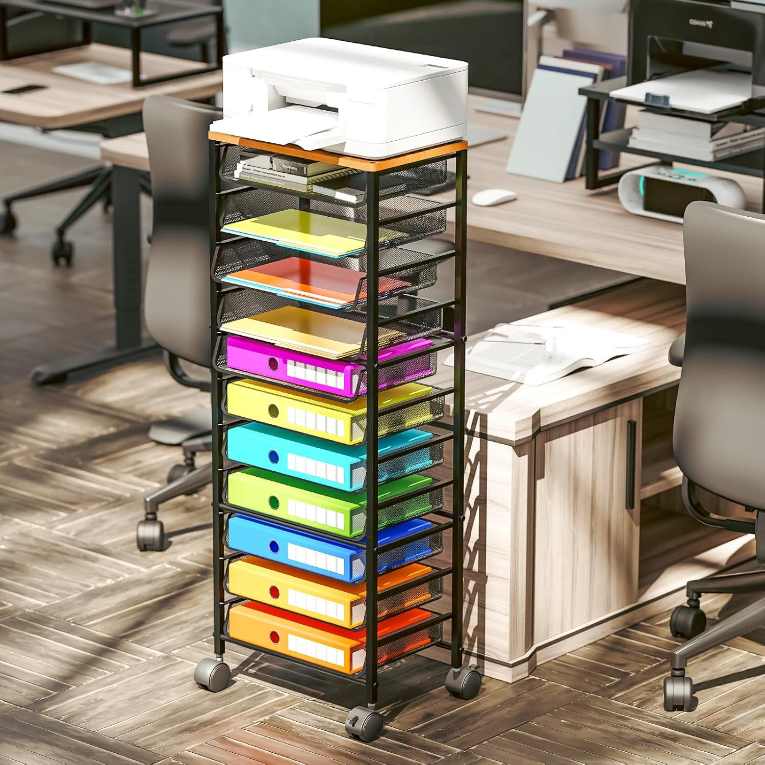 12-Tier Rolling File Cart - Multi-Functional Desk Organizer with Sliding Trays