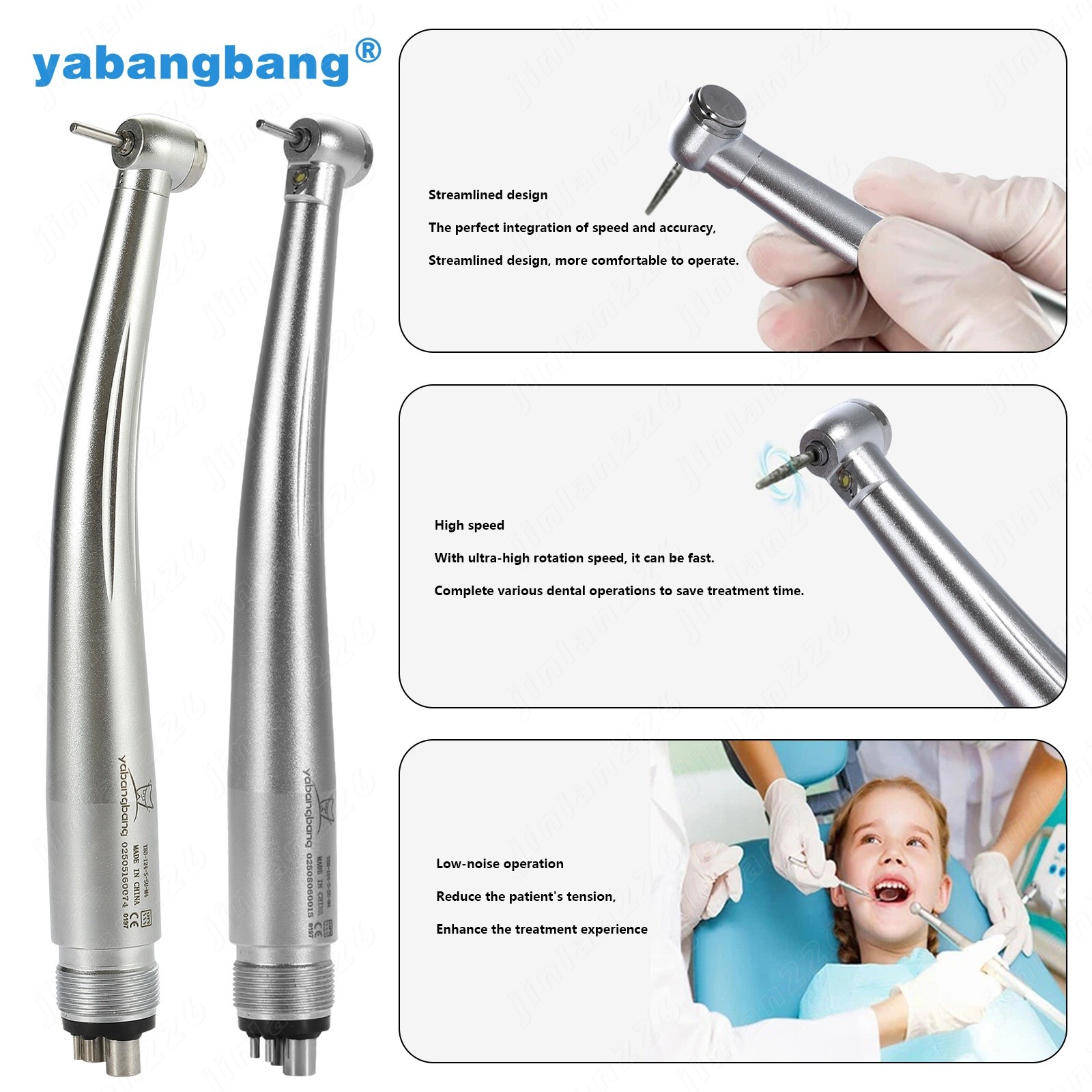 Dental High Speed Handpiece Mini (LED Fiber Optic) Small Head Air Turbine 4 Hole