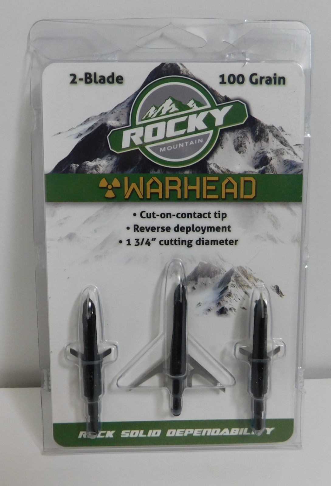 Rocky Mountain Warhead 2 Blade Expandable Broadhead 1-3/4" 100 Grain 3 Pack READ