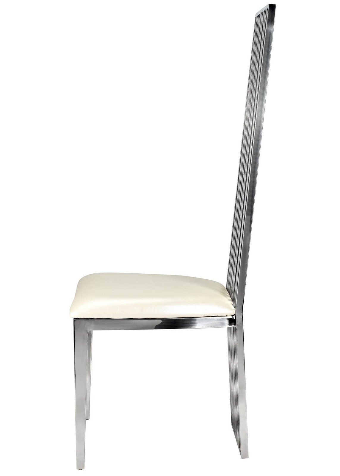 Silver Stainless Steel High Back Chair, Silver Frame, White Vinyl Seat-Chivari