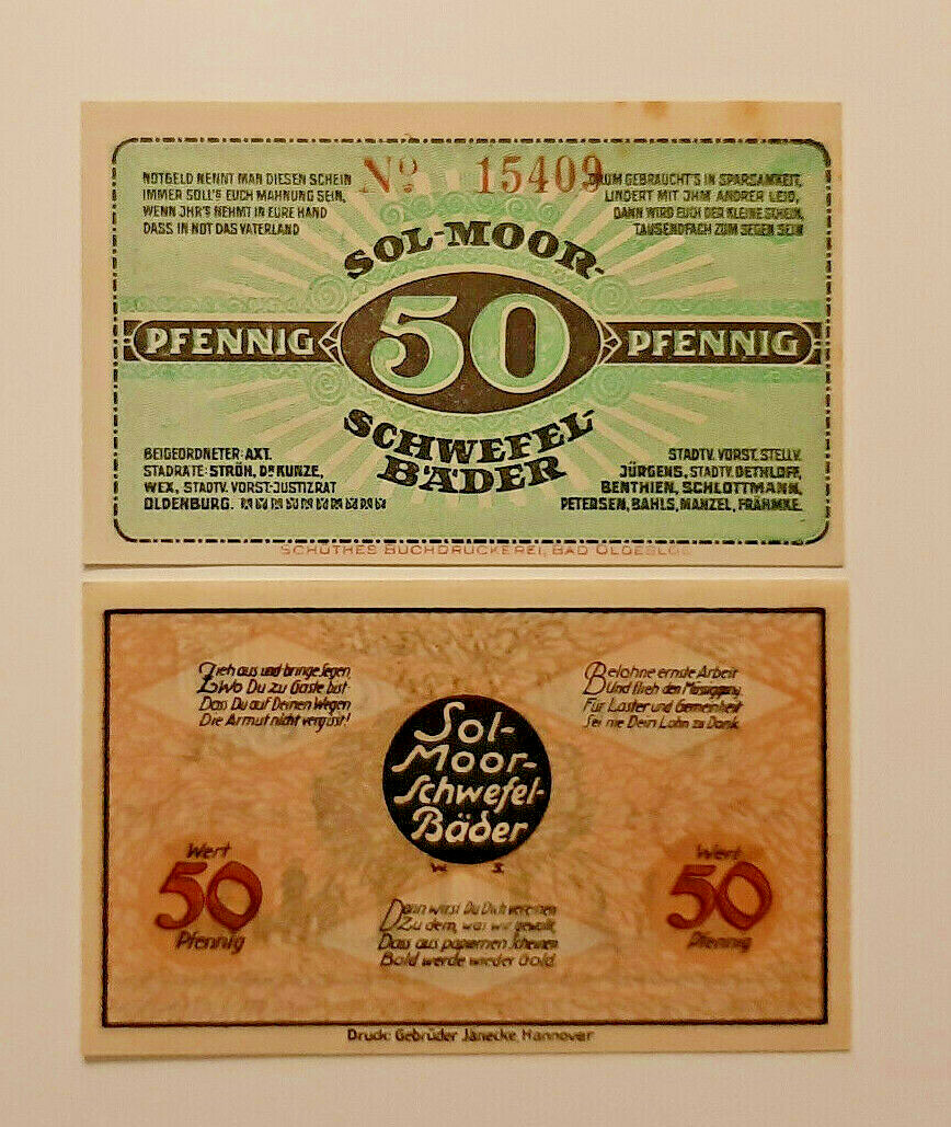 BAD OLDESLOE NOTGELD 2x 50 PFENNIG 1921 EMERGENCY MONEY GERMANY BANKNOTES (11157