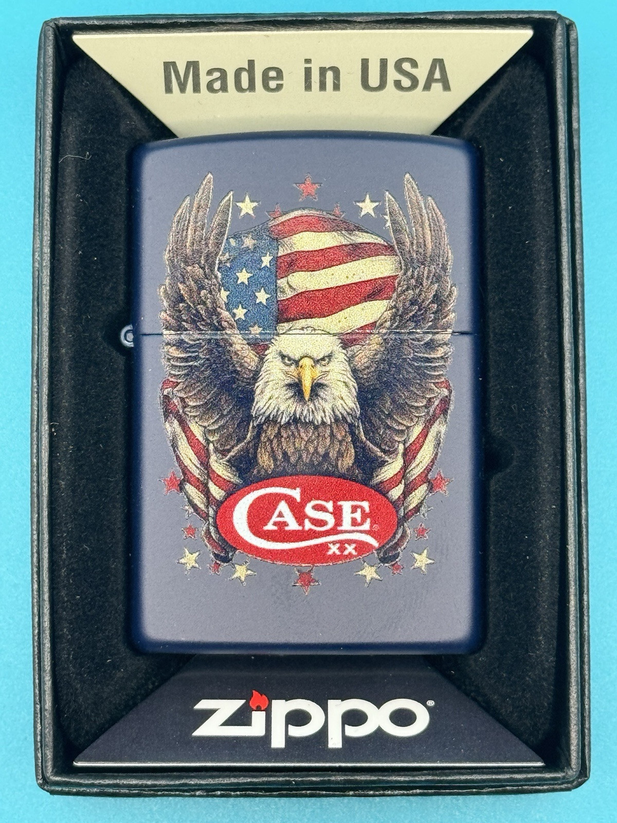 Case Knives Patriotic Eagle Design Navy Blue Matte Zippo Lighter NEW