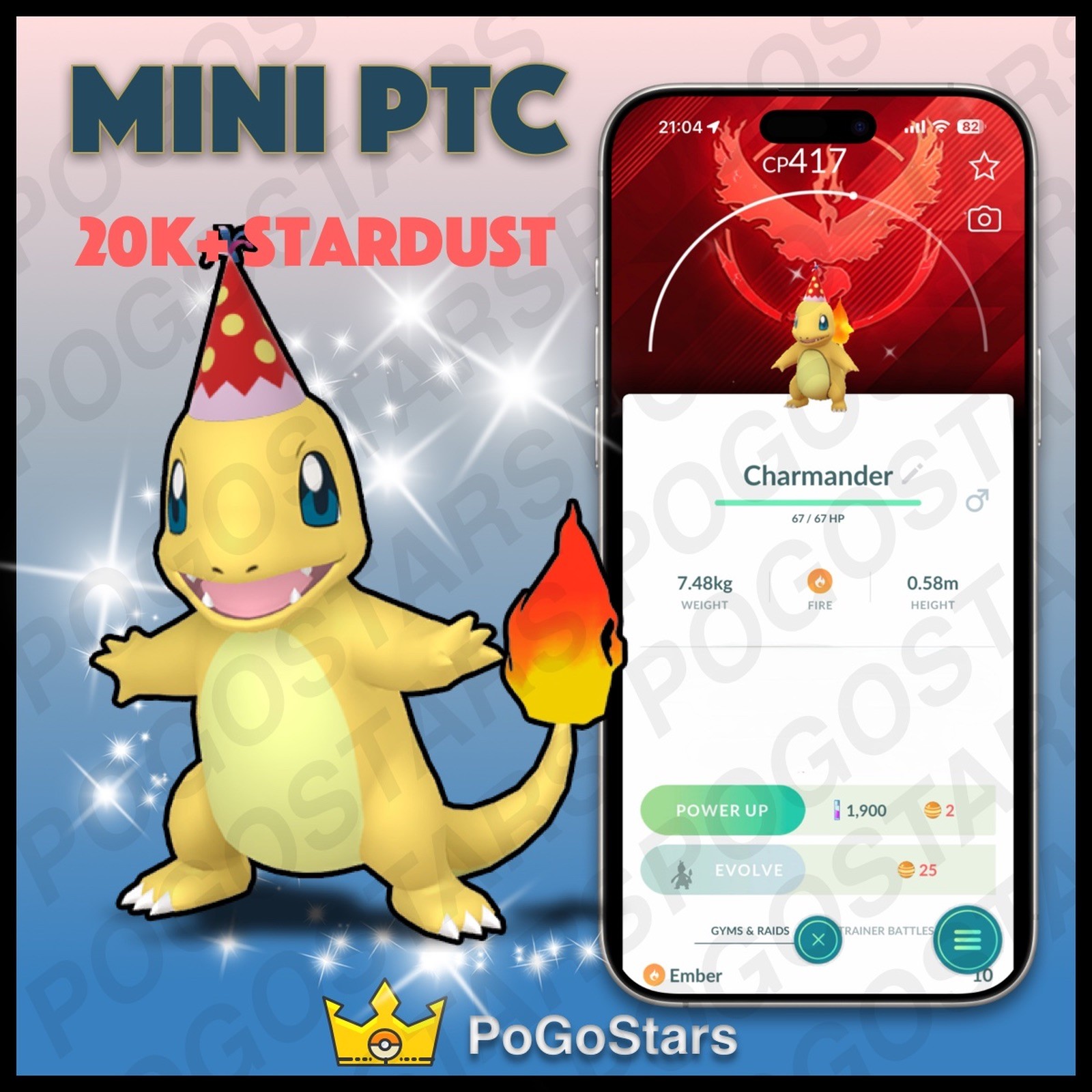 Pokémon PTC Go - Shiny Charmander Party Hat - Team Valor✨Special Background✨