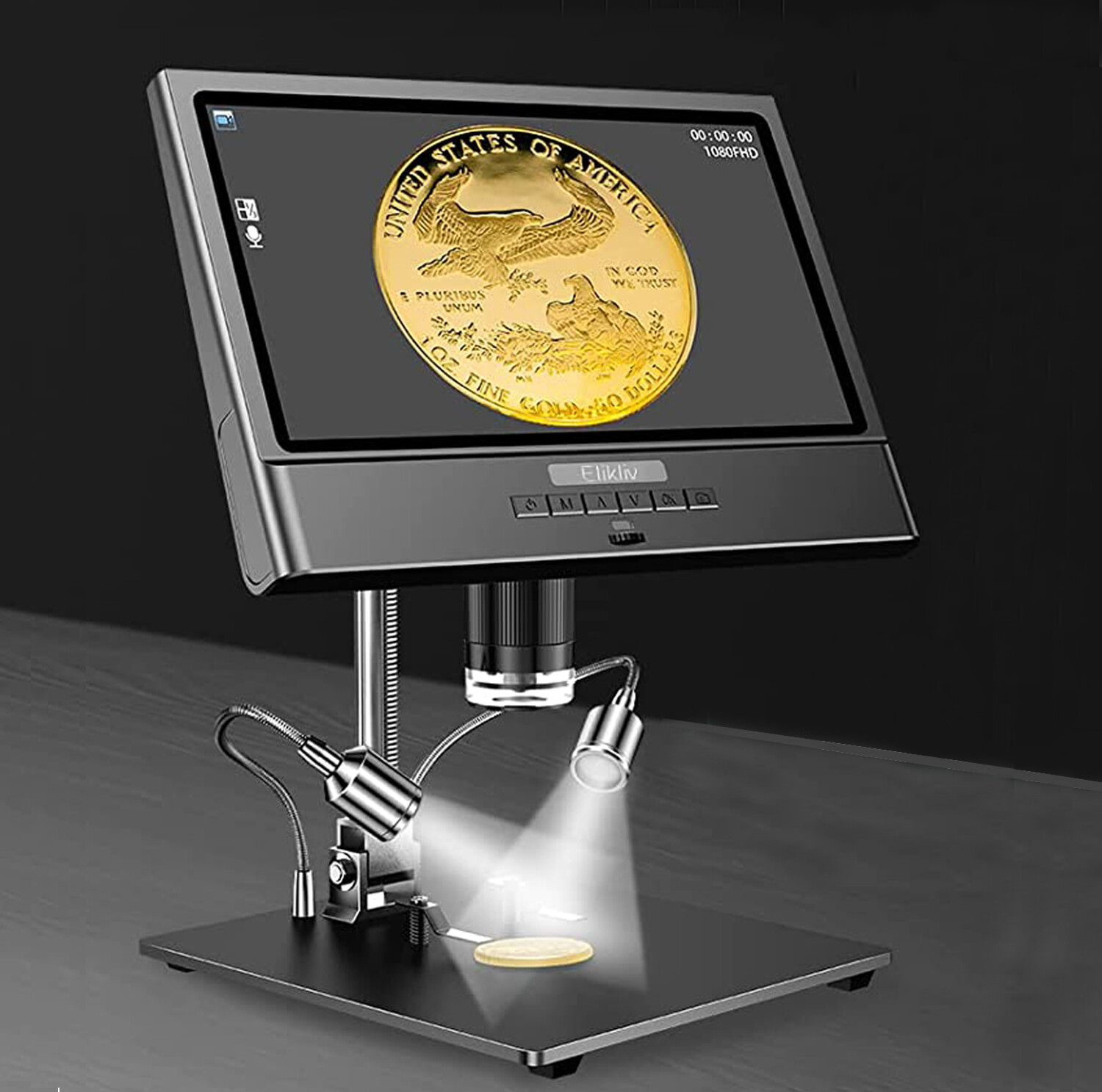 Elikliv 10'' Digital Microscope 1300X Jewelry Loupe Coin Magnifier w/ LED Light