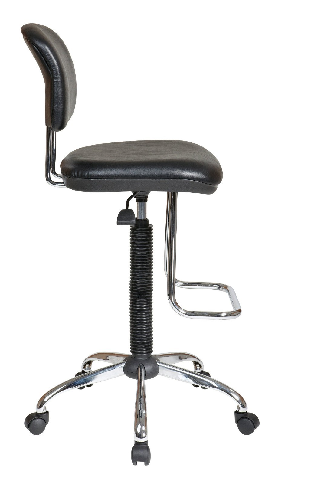 Black Office Chair Pneumatic Drafting Chair Teardrop Footrest Chrome Heavy Duty