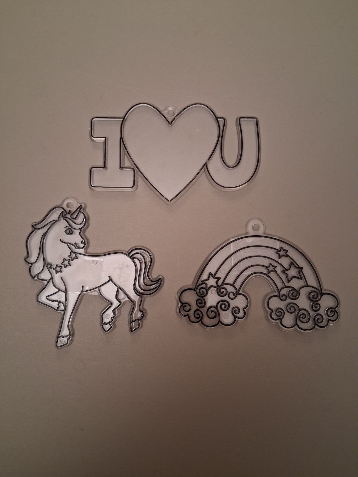 READY TO PAINT SUNCATCHERS UNICORN, RAINBOW, I LOVE YOU