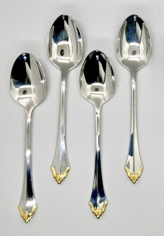 ONEIDA Community GOLDEN KENWOOD Set of 4 TEASPOONS 6"" Stainless Flatware