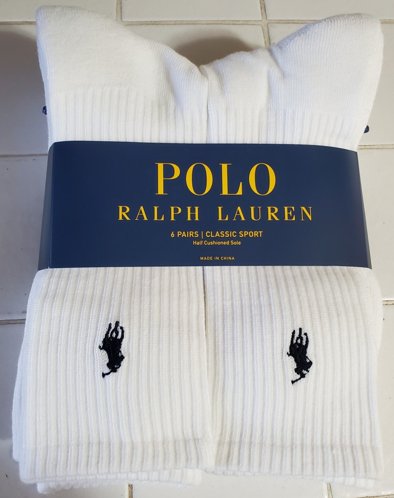 POLO RALPH LAUREN 6 Pair 6x Pack CLASSIC SPORT MENS CREW SOCKS SIZE 10-13 Large