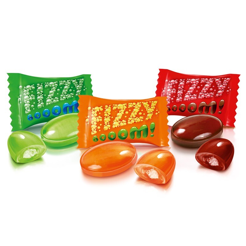 ROSHEN FIZZY BOOM Powder Filled Candies Sweets Cola Apple Orange 1kg (35oz) Bag