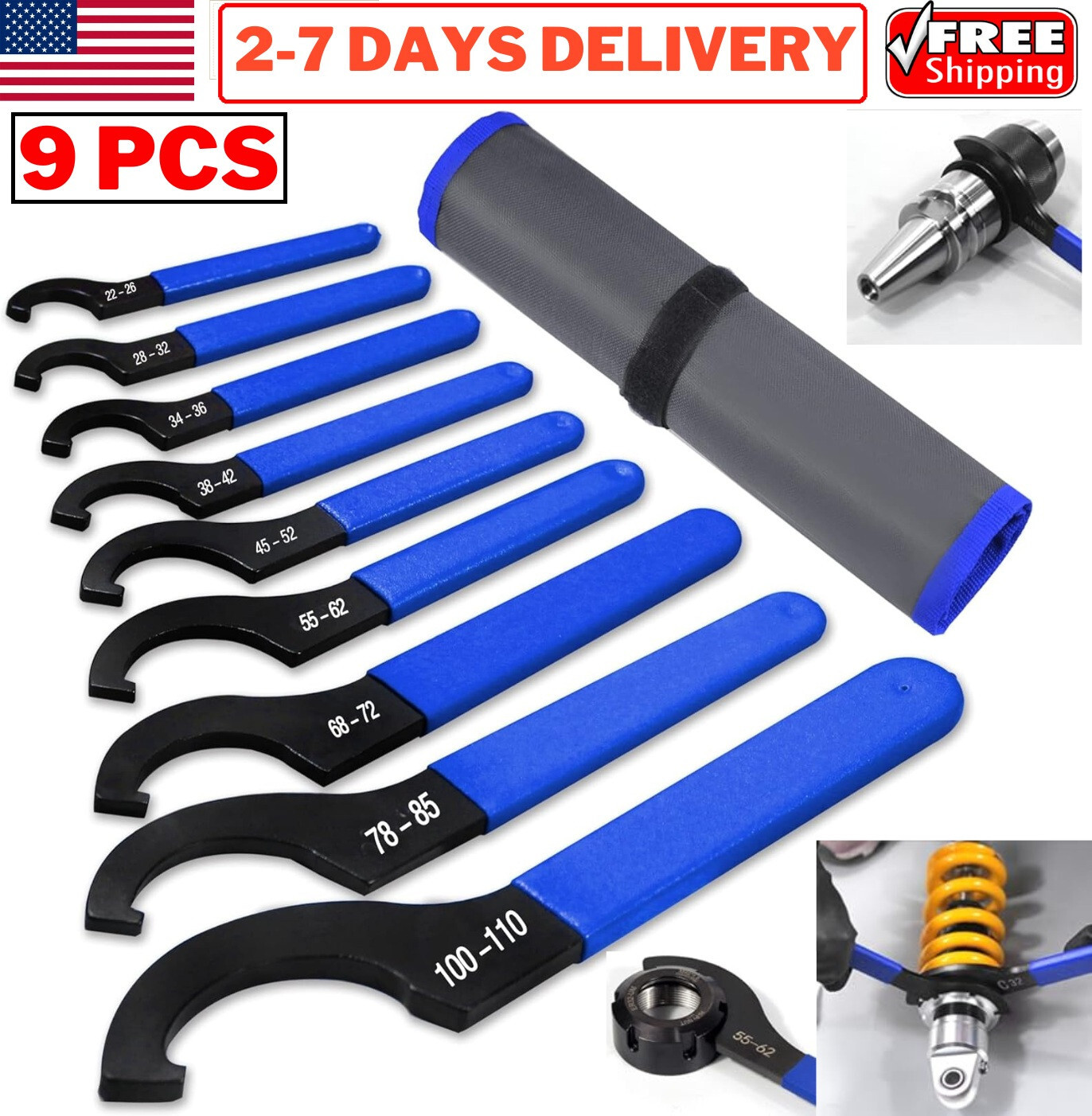 Coilover Spanner Wrench Set Universal Shock Absorber Suspensions Adjustment Tool