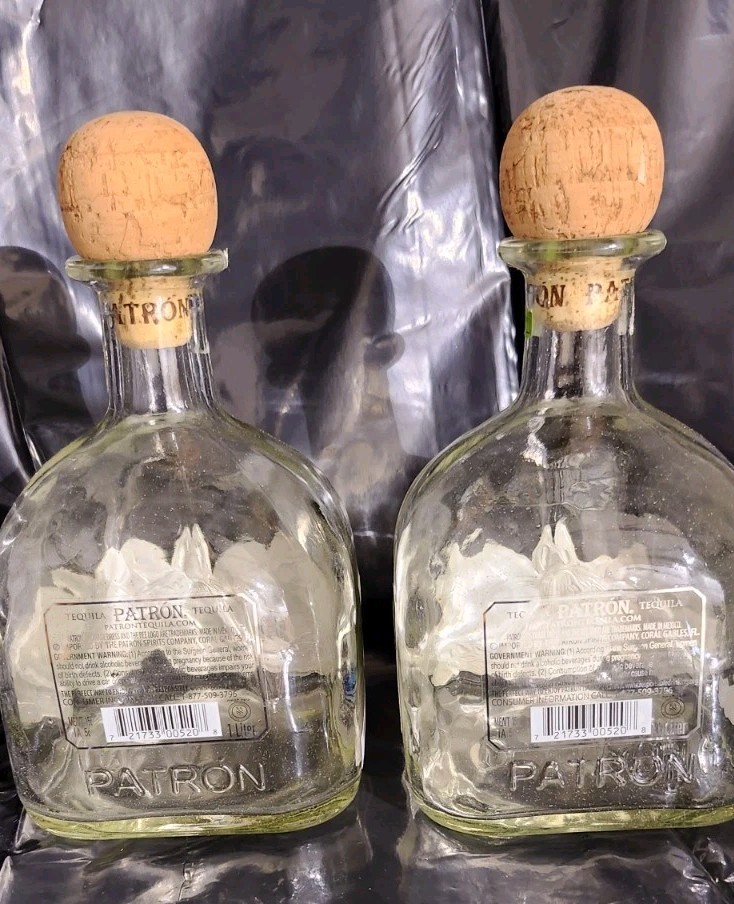 2 Patron Silver Bee 1492 Tequila - Limited Edition - Empty Liter Bottles & Corks