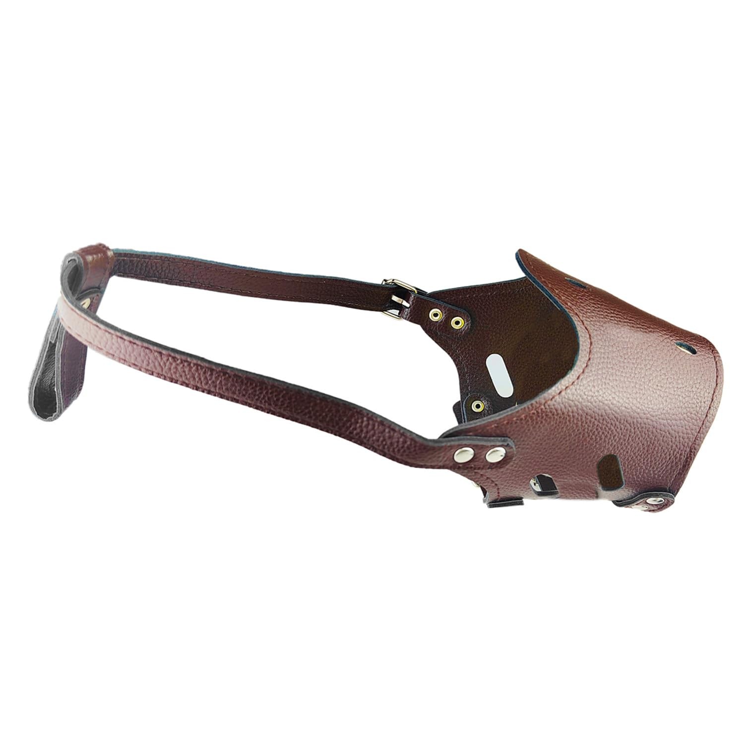 Soft PU Leather Dog Muzzle Prevent Biting Barking Chewing Small Brown Guard