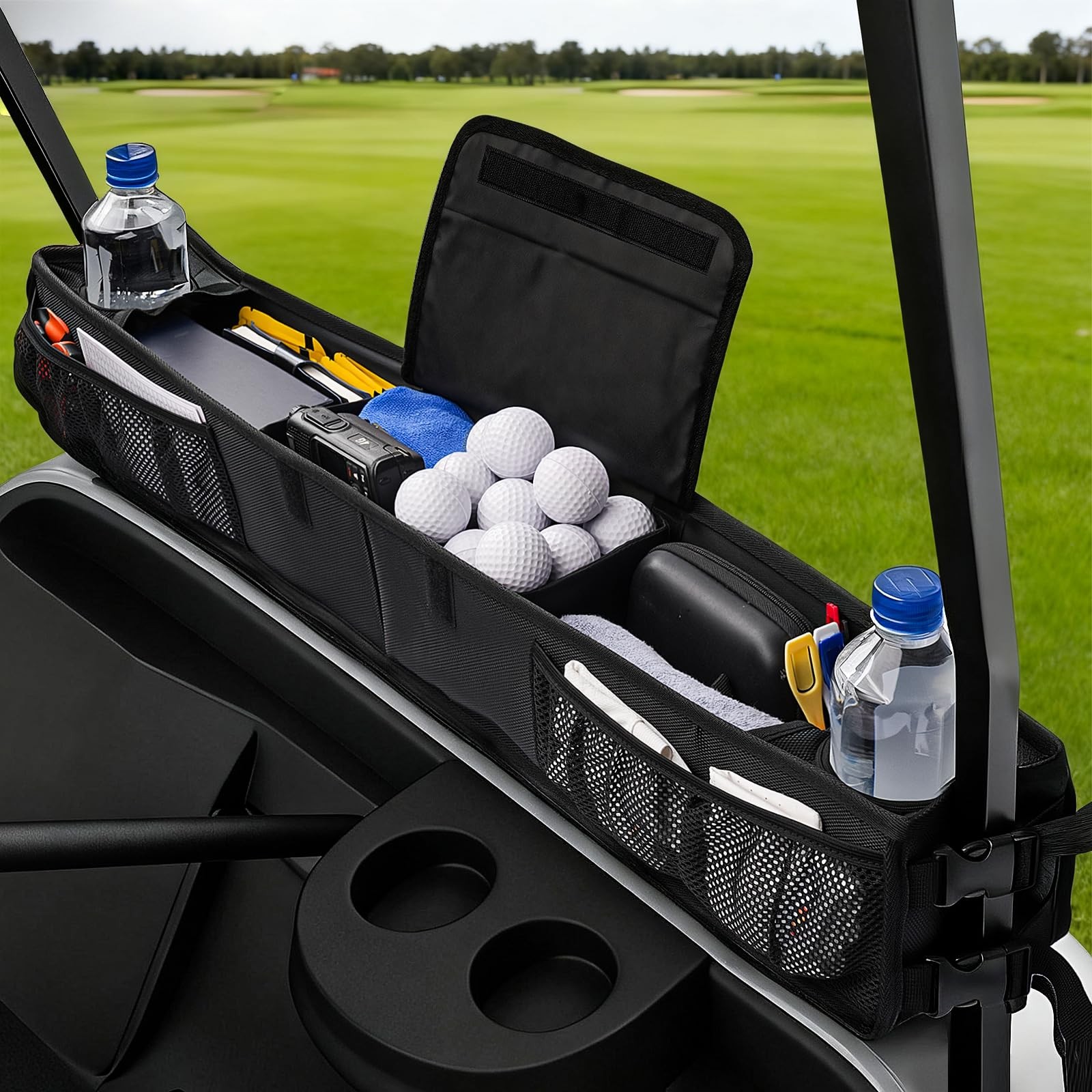 Golf Cart Storage Basket, No-Drilling Front Standard, Black
