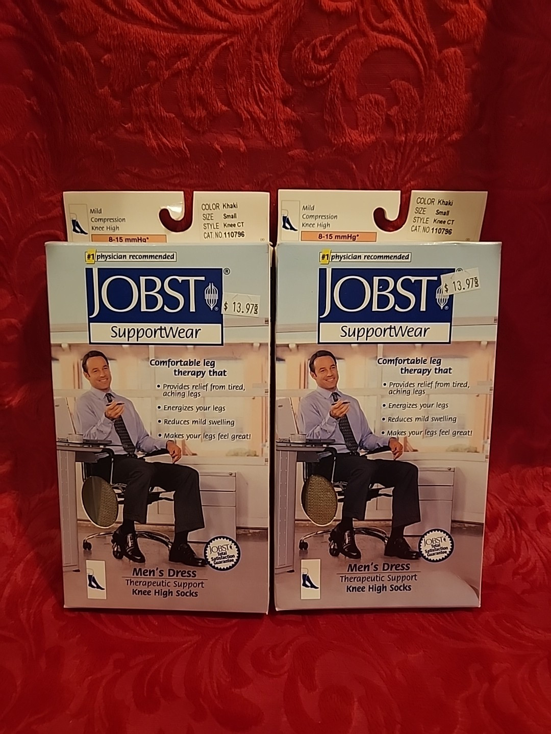 JOBST  Mens Lot 2Pr Knee Hi CT Dress Socks 8-15mmHg Small Khaki New In Box