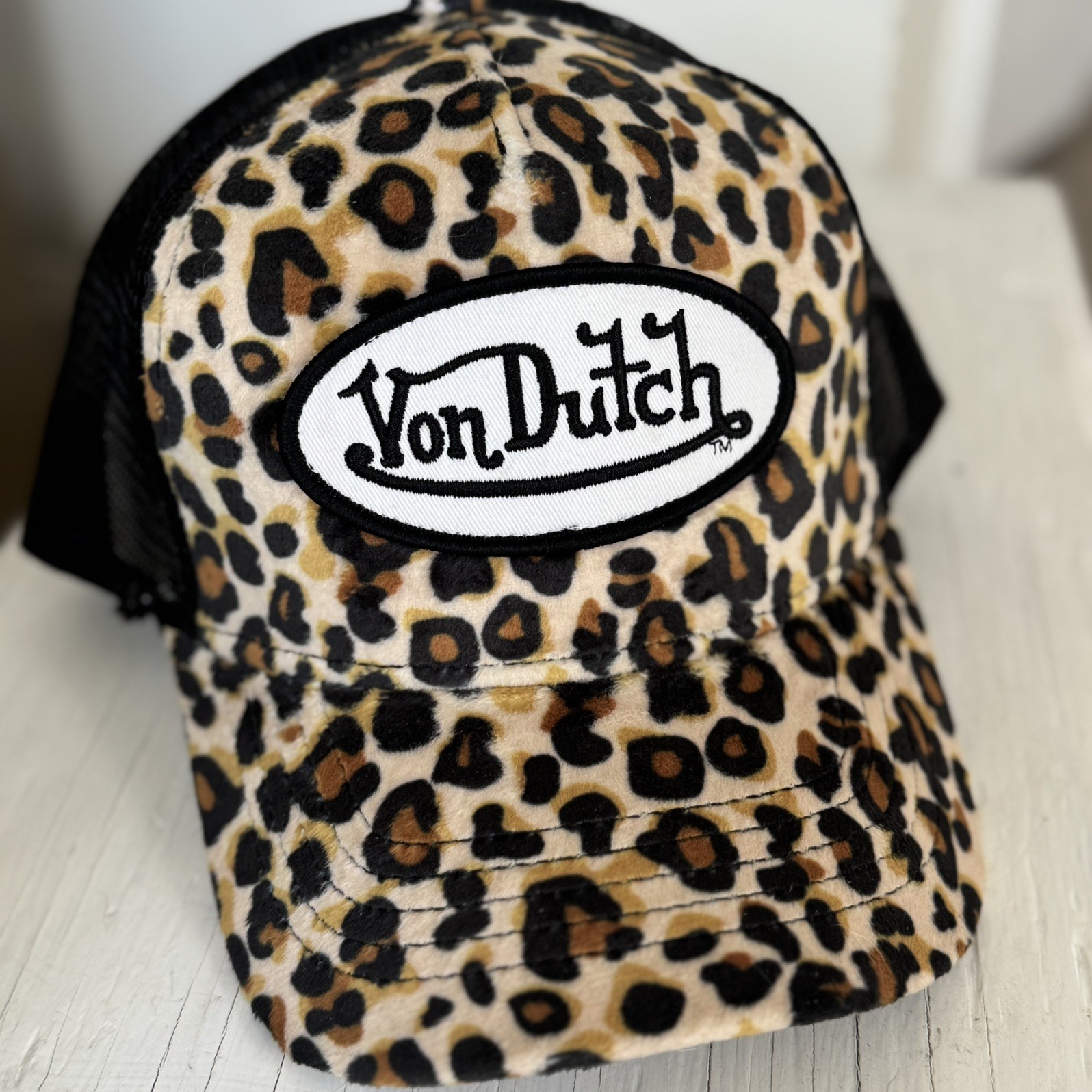 NWT  Von Dutch Leopard Print Velvet Trucker Hat - Adjustable Snapback