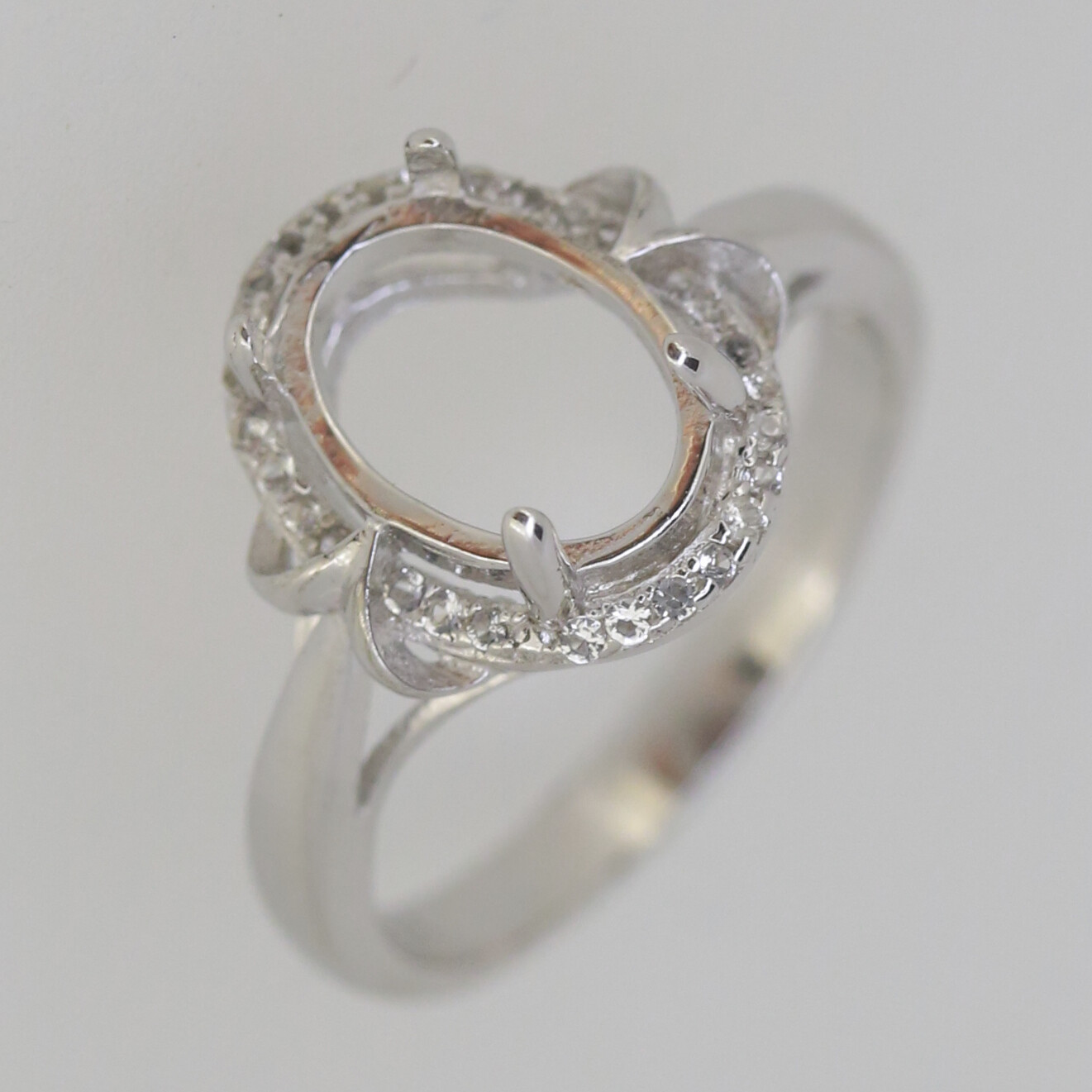 Sterling Silver Semi Mount Ring Setting Oval OV 10x7mm Size 7 White Topaz
