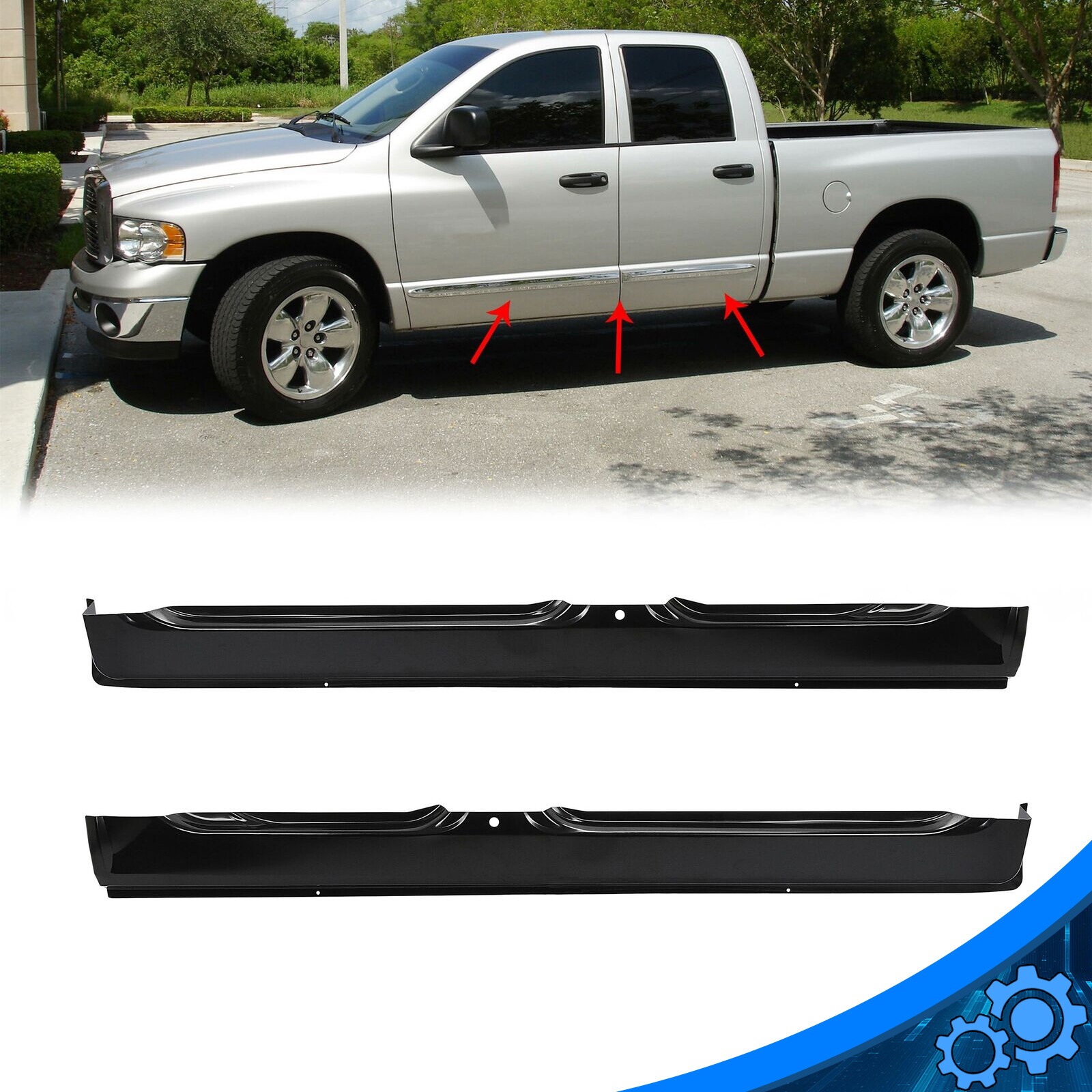 Pair Black Rocker Panels For Dodge Ram Quad Cab 1500 2500 3500 2002-2008 LH & RH