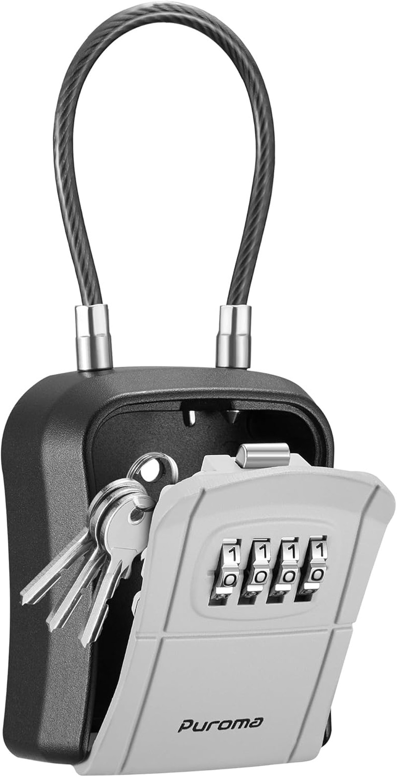 Lock Box, Portable Key Lock Box with Removable Cable Handle, Resettable Combinat