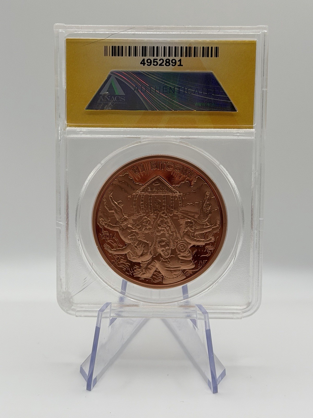 2014 Cryptolator Unchained Bitcoin 0.1BTC Copper Coin