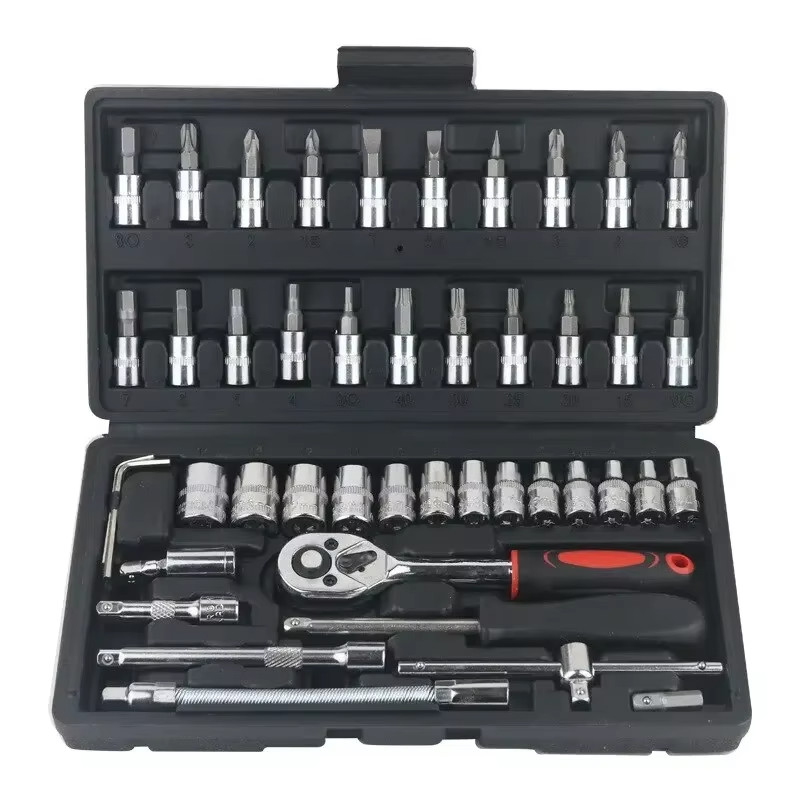 46pcs Compass Wrench Kit 1/4 Car Repair Tool Set Ratchet Wrench