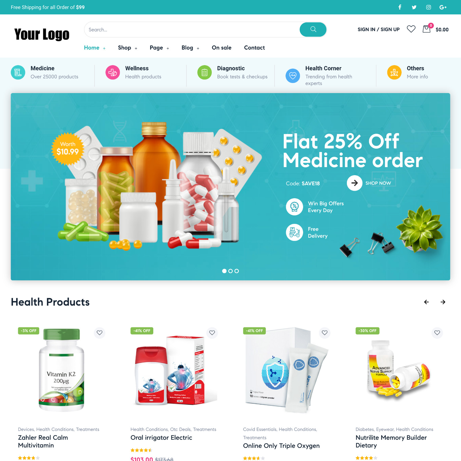 Medicine Shop Website Design with Free VPS Web Hosting and Installation