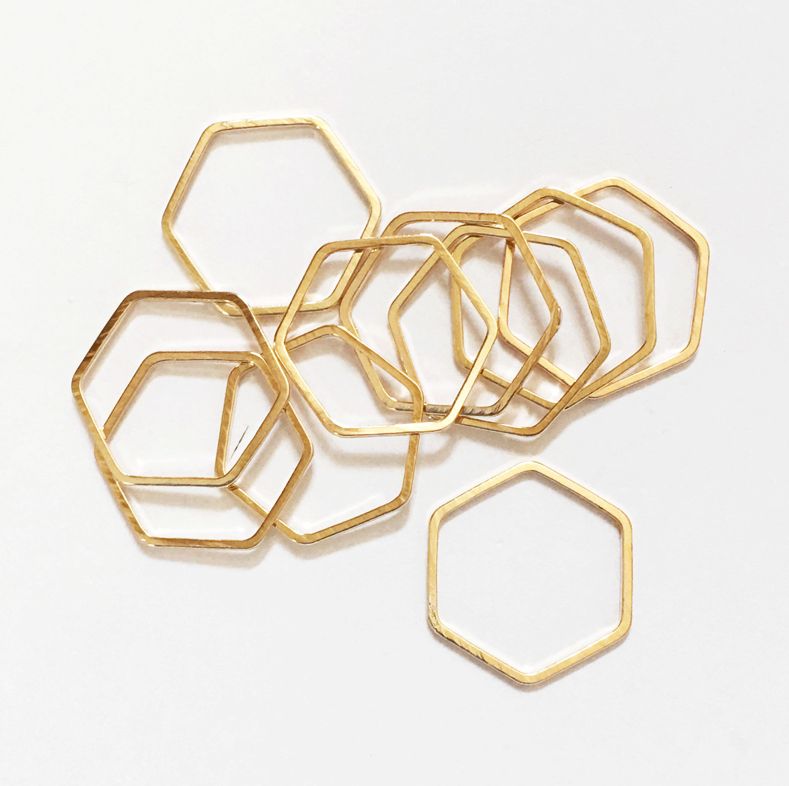 20 pcs of light gold hexagon, gold plated brass hexagon, double sided hexagon