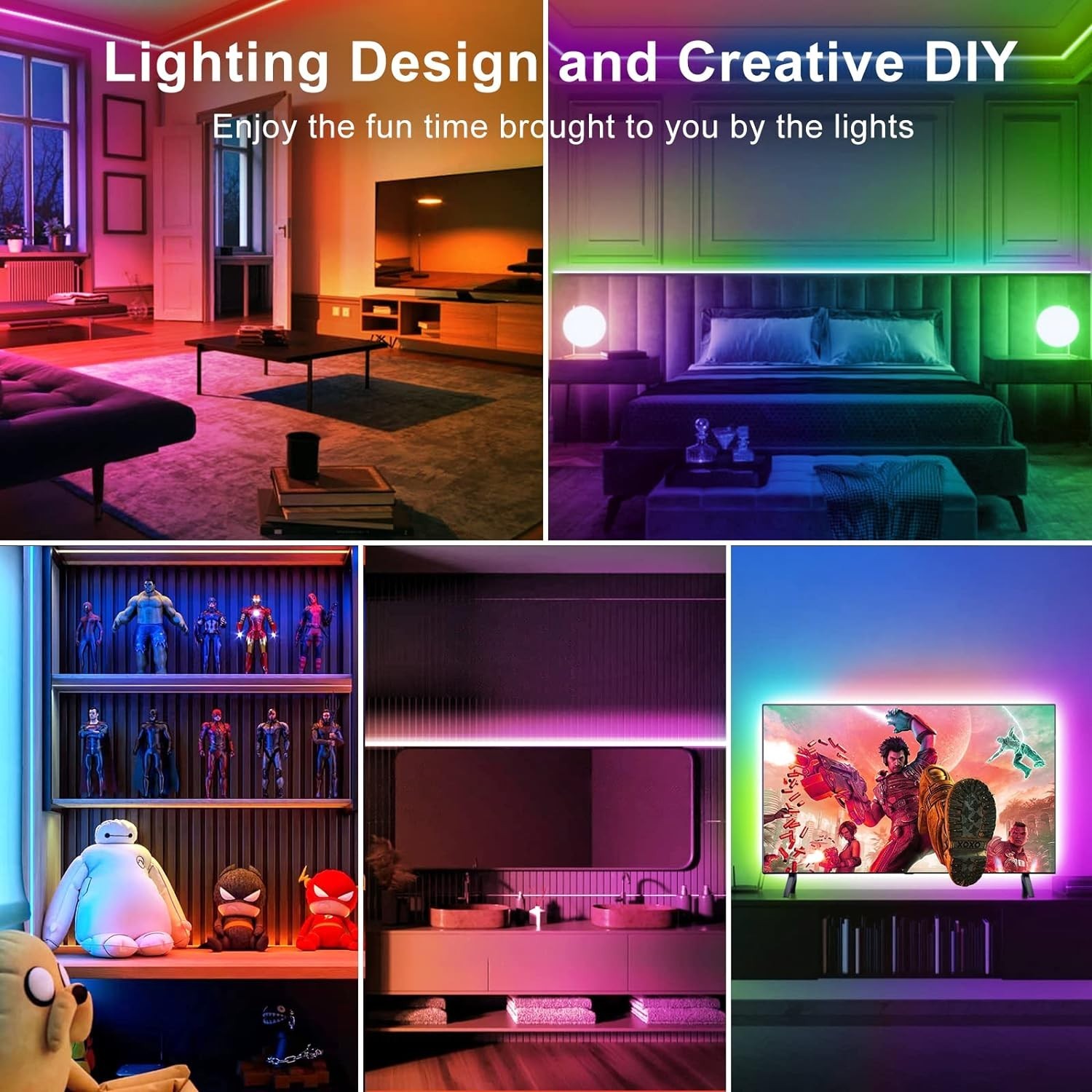 Long 100ft LED Strip Lights for Bedroom & Kitchen - Remote & Bluetooth