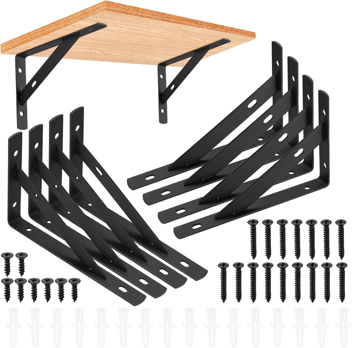 8 Pcs Heavy Duty Shelf Brackets, Floating Metal 3.7 inch x 6 inch, Black