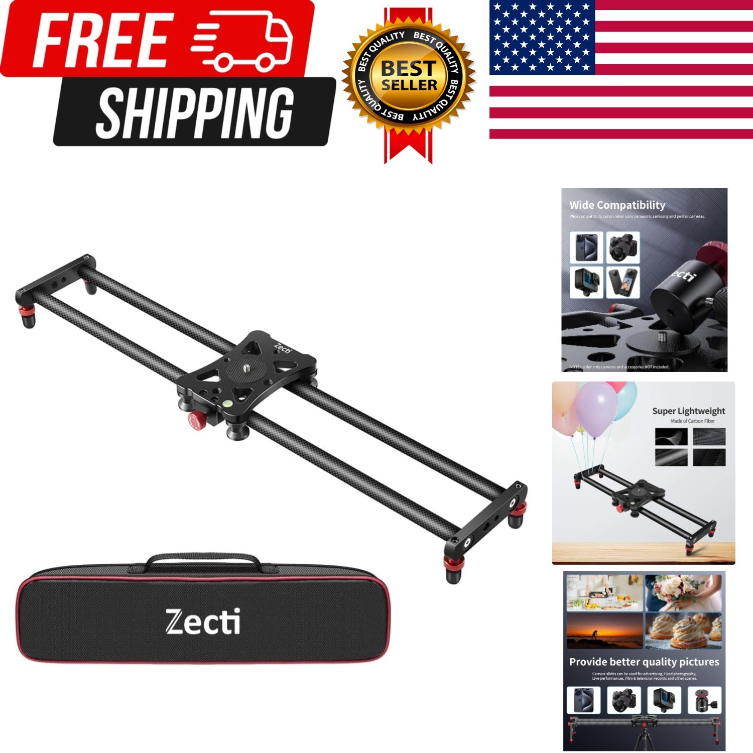 Camera Slider 24"/60 cm Adjustable Carbon Fiber Camera Dolly Track | Video St...
