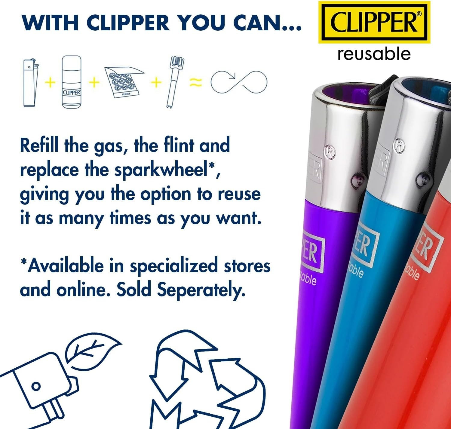 Clipper Micro Lighters - 4 Pack Pre-Filled Removable Flints - Crystal Gradient