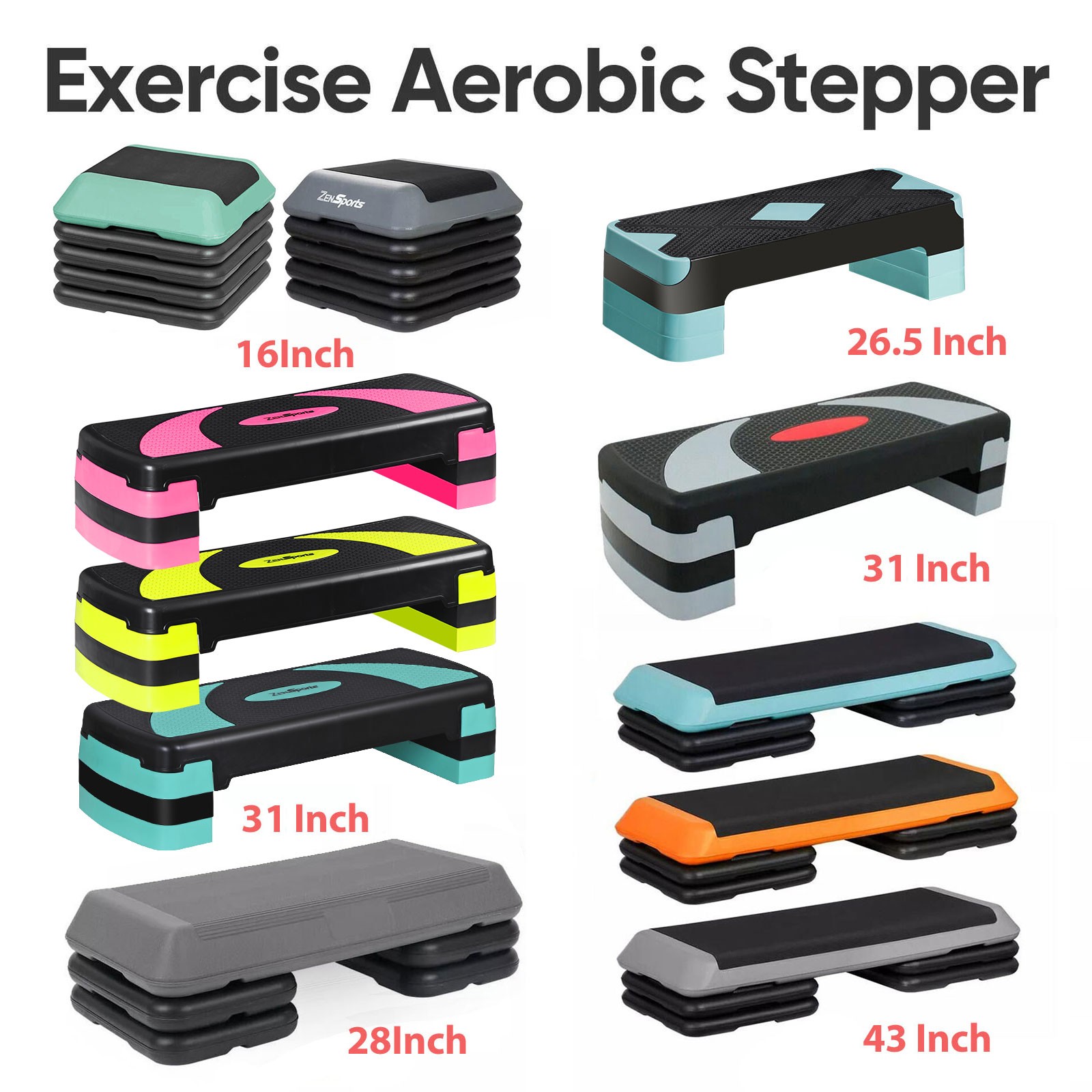 16"/28"/31"/43" Fitness Aerobic Step Platform Exercise Adjust Trainer W/ Risers