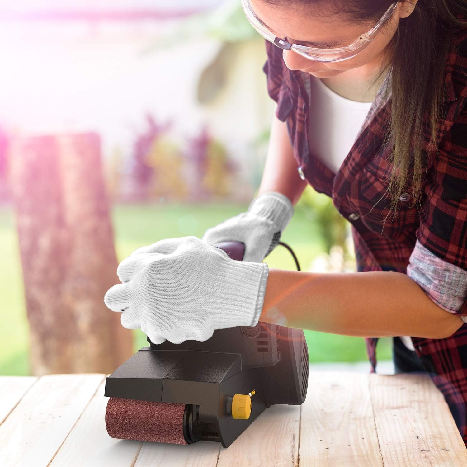 3 × 21-Inch Belt Sander with Dust Bag, 7Amp Sander Machine with Variable-spee...