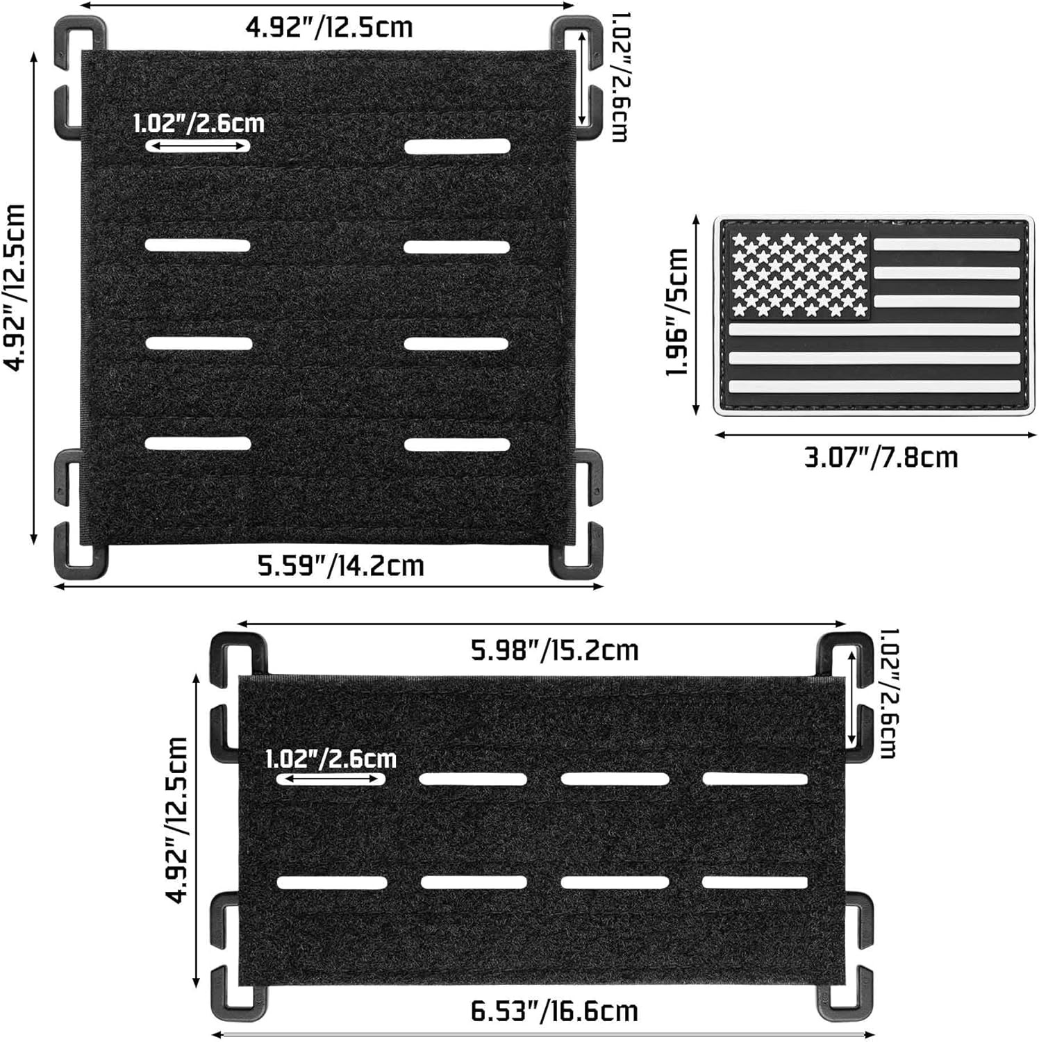 2 Pack Upgrade 8 Laser Cutting Hole Molle Patch Display Holder, Black