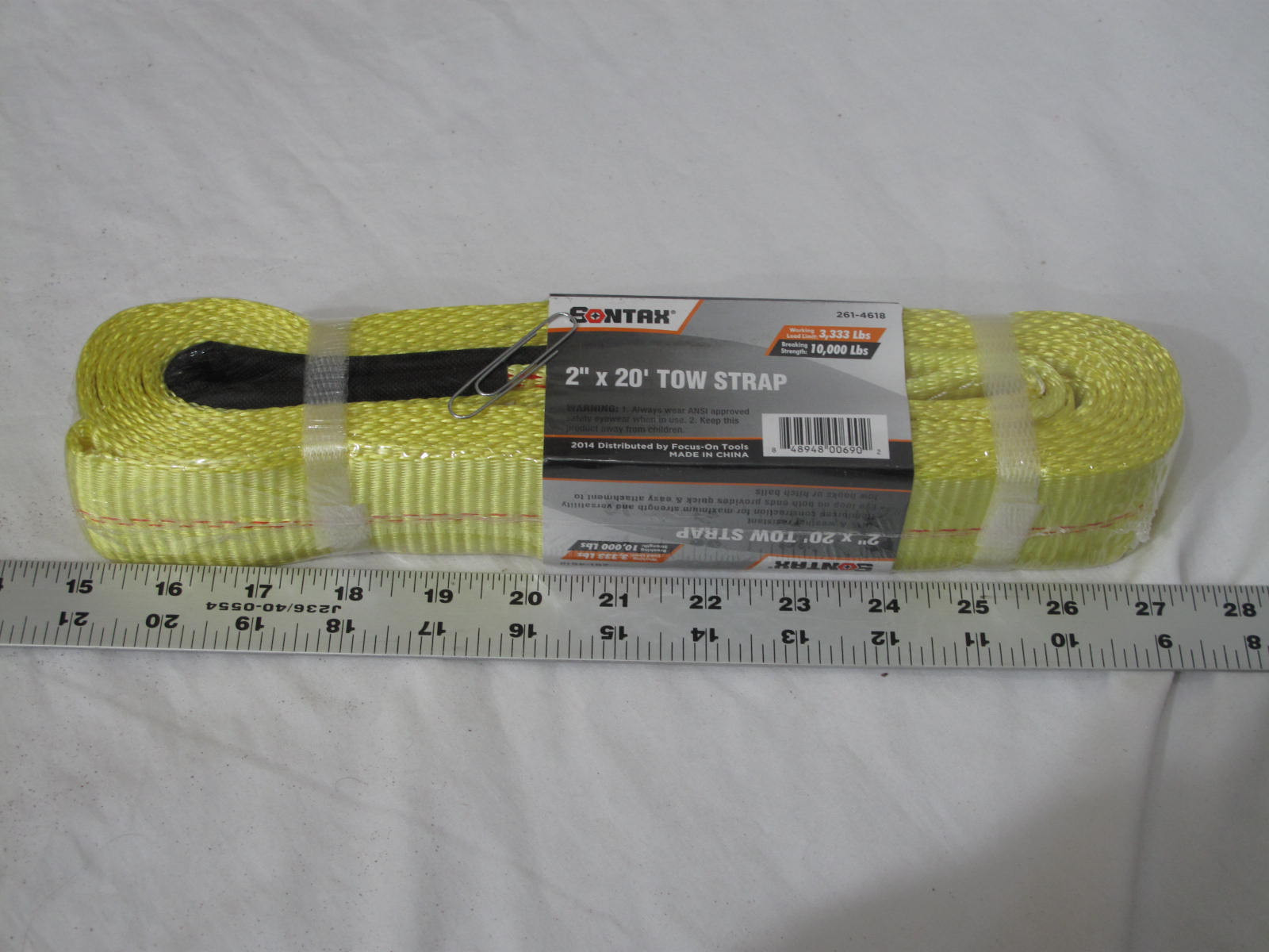 (1) NEW Sontax Tow Strap 2" x 20' Yellow Woven Breaking Strength 10,000 lbs