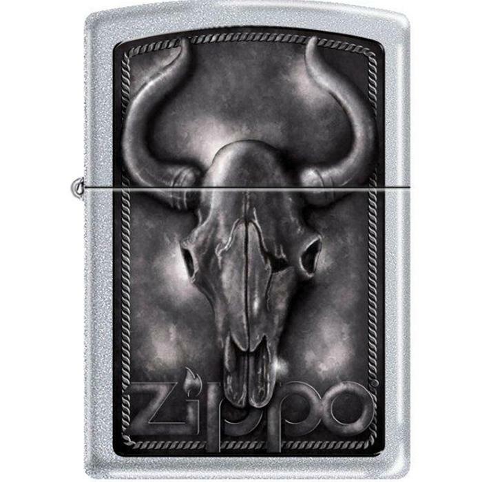 Zippo Lighter - Bull Skull Satin Chrome - 853793