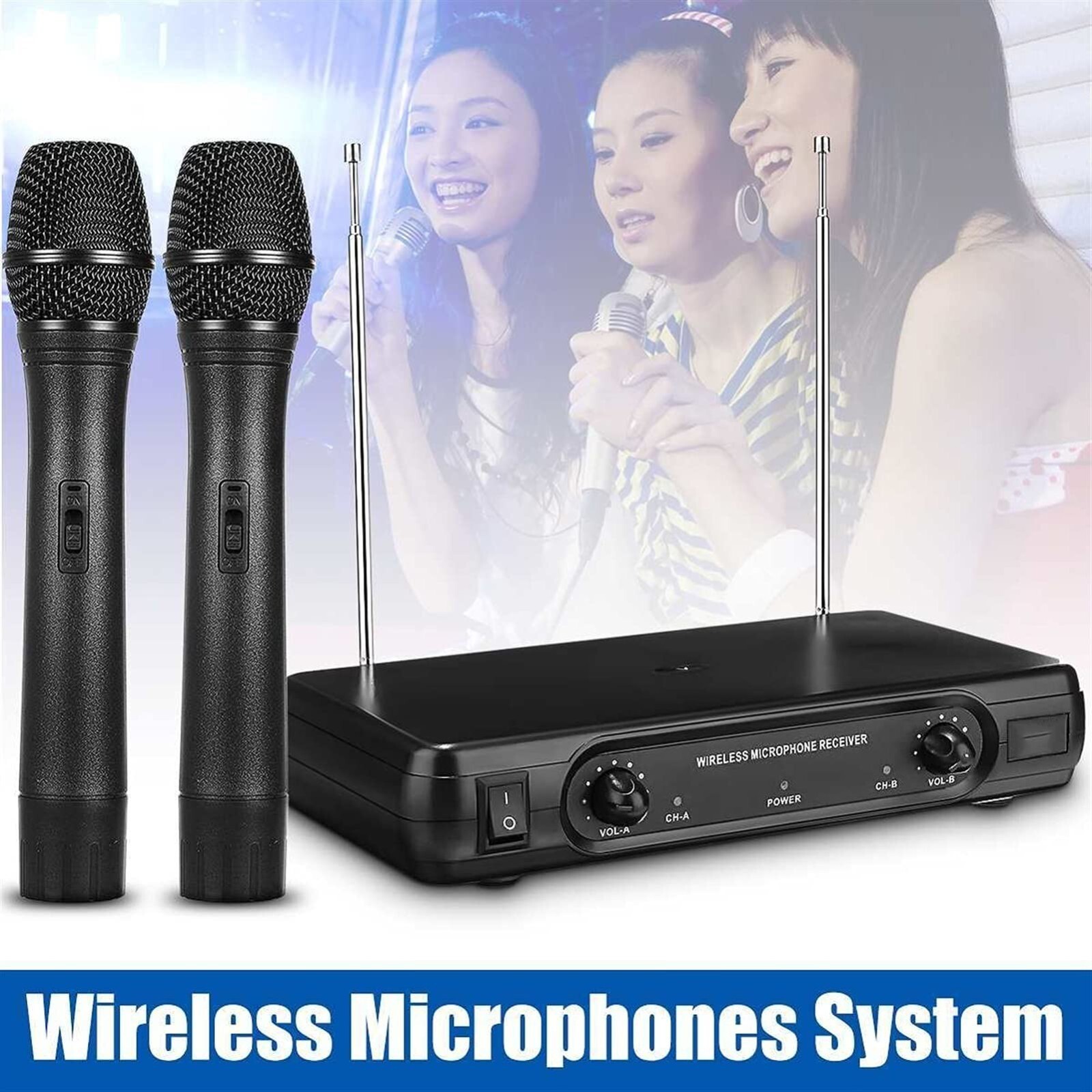 2PCS Professional VHF Wireless Microphone Handheld Mic System Karaoke W/Receiver