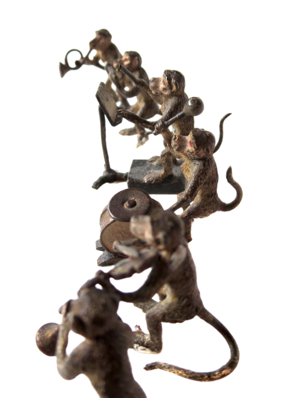 MONKEY Band ANTIQUE Austrian Vienna BRONZE COLD Painted 8 FIGURES