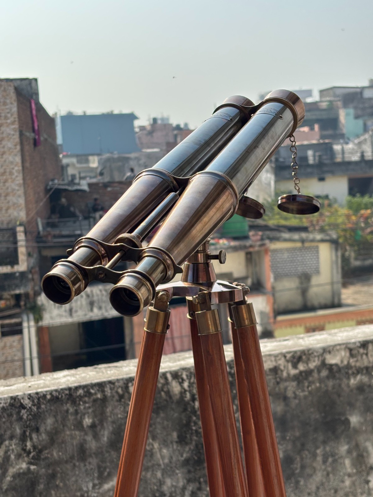 Antique Brass Binocular with Tripod Stand – Vintage Maritime Explorer Decor