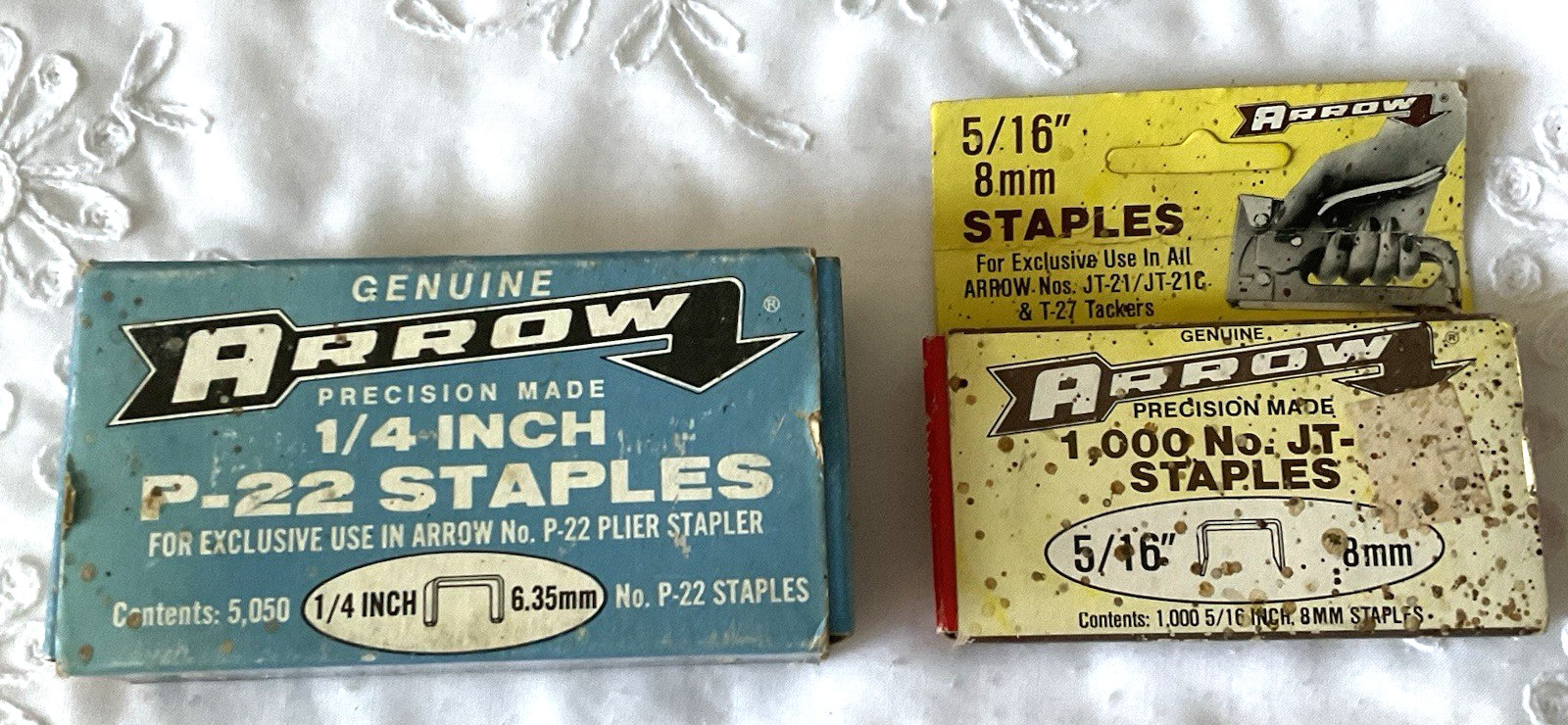 Arrow Staples Lot of 2 Boxes 1/4" P-22 Qty 5050 and 5/16" JT-21 Used Box